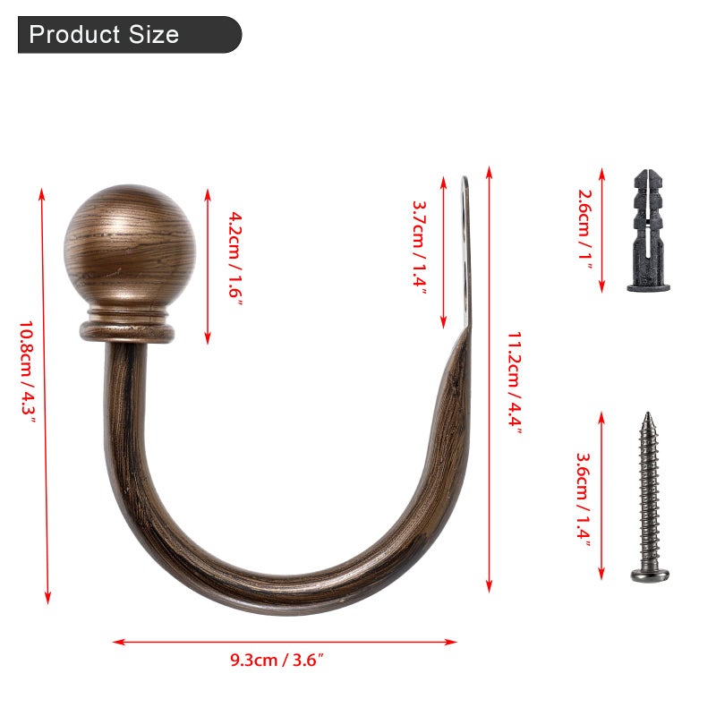 Sumnacon Set of 2 Decorative Curtain Holdbacks, Wall Mounted Aluminum Alloy Window Drapery Tiebacks for Bedroom, Livingroom Office Come with Screws, Red Bronze - Image 3